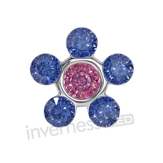 Inverness Med 803 Flower Sapphire/Rose - 5mm Stainless Steel